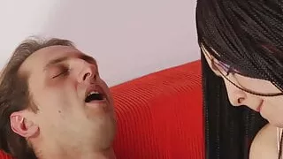 Brunette pleases her friend with strapon and masturbation