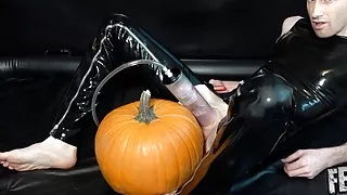Halloween Cock Pumping in Rubber