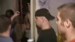 Petite blonde rides college cock at party