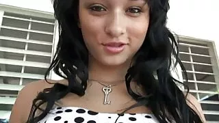 Little Bailey shows her tight pussy outdoors