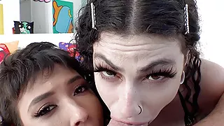 SWALLOWED Brooklyn Gray and Lydia Black gag over cock