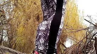 Russian milf with a gorgeous ass pissing in November outdoors