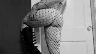 FTM Tease In Fishnets  and Big Boots  Cums and Moans