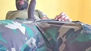 Military Jerking Off Big Black Dick Until Intense Orgasm