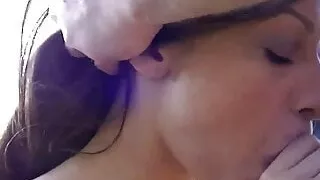 Tiny Trisha has blowbang with three guys