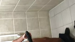 Playing in gym toilet