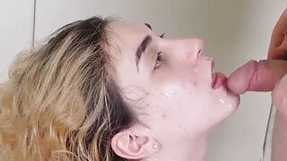 Ass fucked teen sub gets facial after fuck