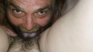 Hot hairy pussy leaves eager mouth full of cum