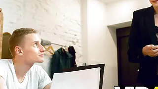 TUTOR4K. Short-haired literature teacher nailed by stud