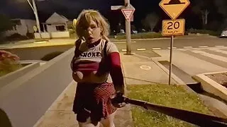 Sissy schoolgirl fuckdoll on the streets (sample repost)