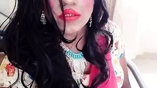 Priya sissy in sexy pink saree playing with sexy dildo