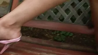 Hard outdoor fuck for blonde beauty with cum in hair + mouth