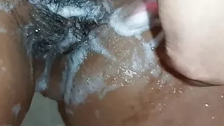 I shave my hairy pussy and moan - Lesbian-illusion