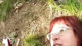 In the woods my cock finds a sexy redhead and fucks her