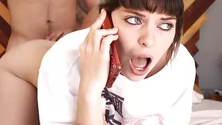 Facing camera trying to hide she is fucking while phoning