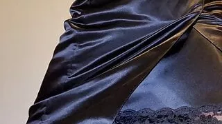 Black Liquid Satin Skirt With Black Satin Half Slip