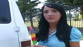 Black haired teen with tiny boobs picked up for sex in the car