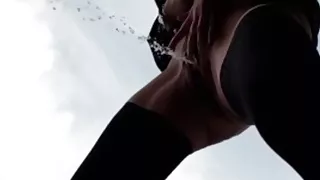 Julie's huge squirt in the yard