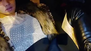 Sexy Little Ponnyboy sissy walking in shop and outside