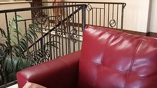 Chick gets her tight cunt eaten on the couch by dominatrix
