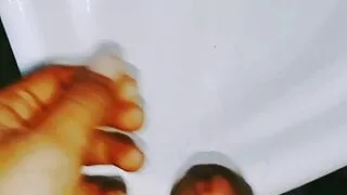 Indian boy peeing in bathroom Closeup hardness