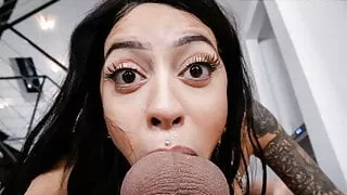 Cute Inked Brunette Takes A Huge Cock In Her Mouth