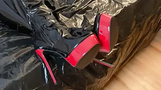 Cum on Black Patent Leather Boots
