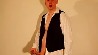 Kudoslong in a shirt and waistcoat strips and wanks