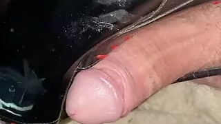 using a pleaser boot to make my cock hard