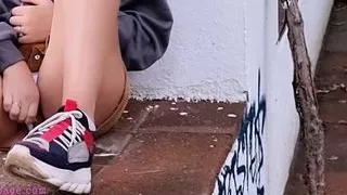 Hot blonde has amazing orgasm in park – Risky teen sex