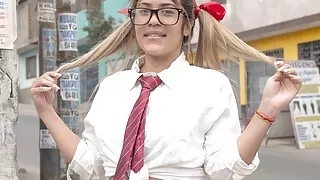 Shy schoolgirl fucks