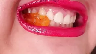 Extreme close-up of the teeth of Model Anastasia Gree