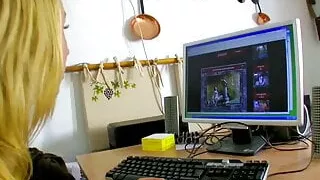 Give Terry Reid anal and blowjob in the office