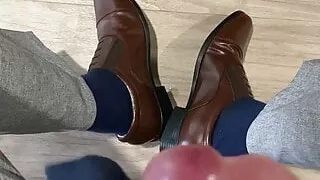So horny to cum on leather shoes