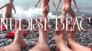 NUDIST BEACH – Nude young couple at beach, naked teen couple