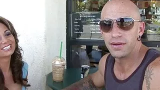 Brunette slut with big tits picked up on the street