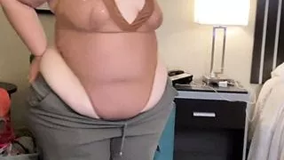 Shy BBW strips and dances cutely to show off sexy lingerie