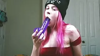 Amy loves her big purple dildo