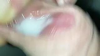 Uncut tugging with cumshot in foreskin