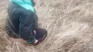 She pissed under a tree. Piss pouring out of pussy