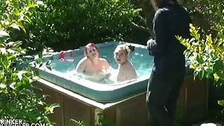 2 horny BBW lesbians piss on a dirty old man