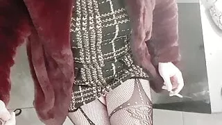 Crossdresser smoking in high heels
