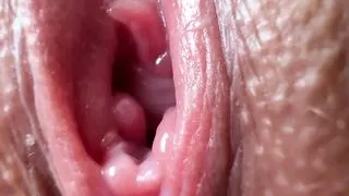Extremely close-up wet juicy pussy