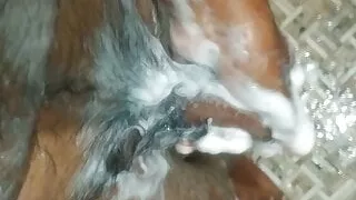 Indian Tamil guy masturbating in bathroom using soap