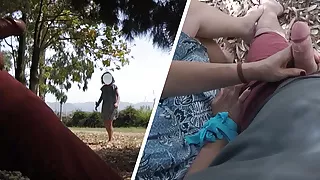 I pull out my cock in front of a girl in a public park – POV