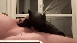 Horny leather skirt wank