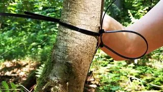 Tie her tits to the tree and whip them hard