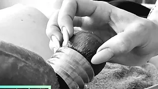 Black & White Ball Stretching BJ & Reverse Cowgirl POV