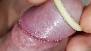 Condom Play crowned Glans cumming inside
