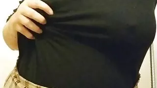 Bbw having fun with big titties in friend’s bathroom